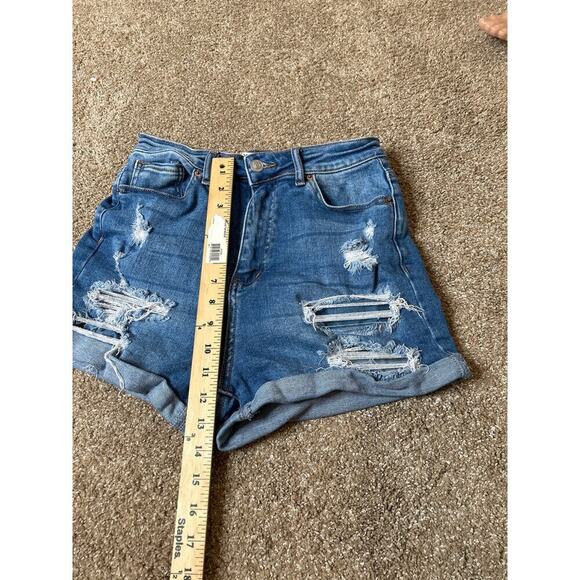 Wax Jean denim shorts high waisted rolled hem distressed SZ M - Picture 6 of 7